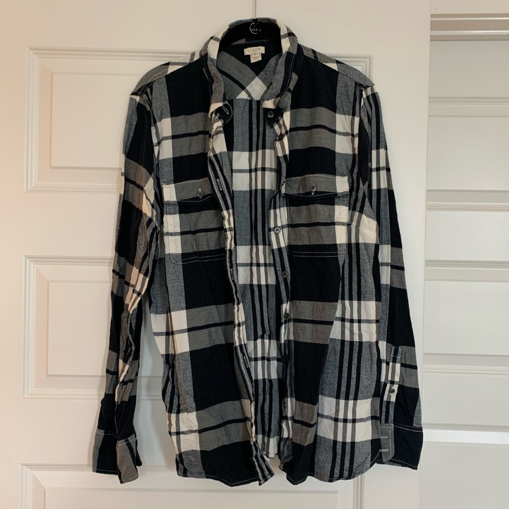 J. Crew Navy & White Flannel